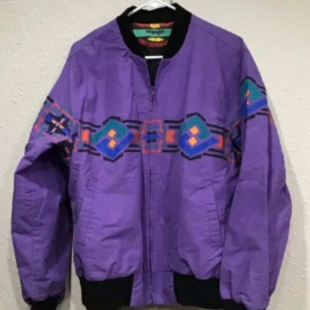 Vintage Wrangler Brushpopper Bomber Jacket Men’s Size M Purple Aztec Print EUC